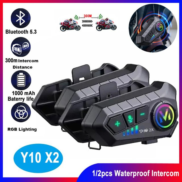 kebidumei Y10 Motorradhelm-Headset Bluetooth 5.3 Intercom für 2 Fahrer mit 300m Reichweite und Musik-Sharing, Wasserdicht, Schwarz - Bild 1