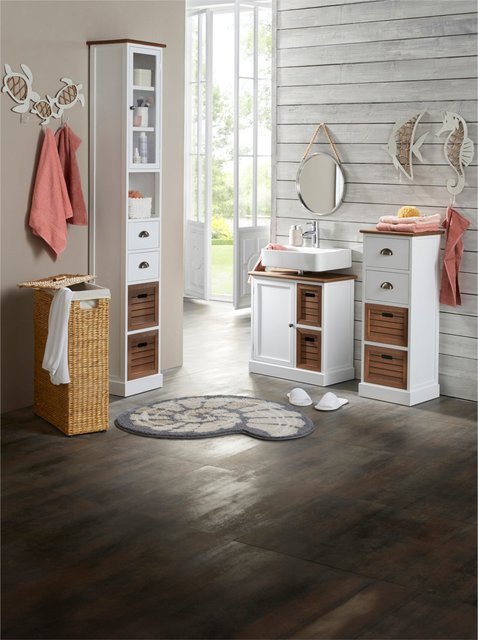 Hochschrank Heine in Weiß mit Glastüren und Regalböden für das Badezimmer, B/T/H: 30 x 31 x 190 cm - Bild 1