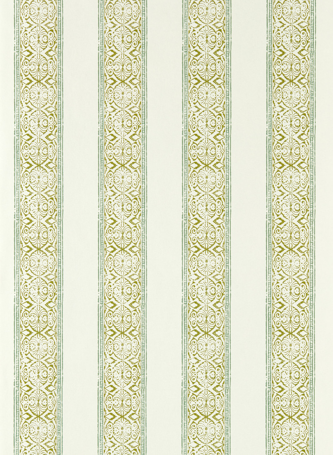 Clarke & Clarke Tapete Kalamkari in Sage Green mit abstraktem Design und klassischem Streifenmuster aus Vlies - Bild 1
