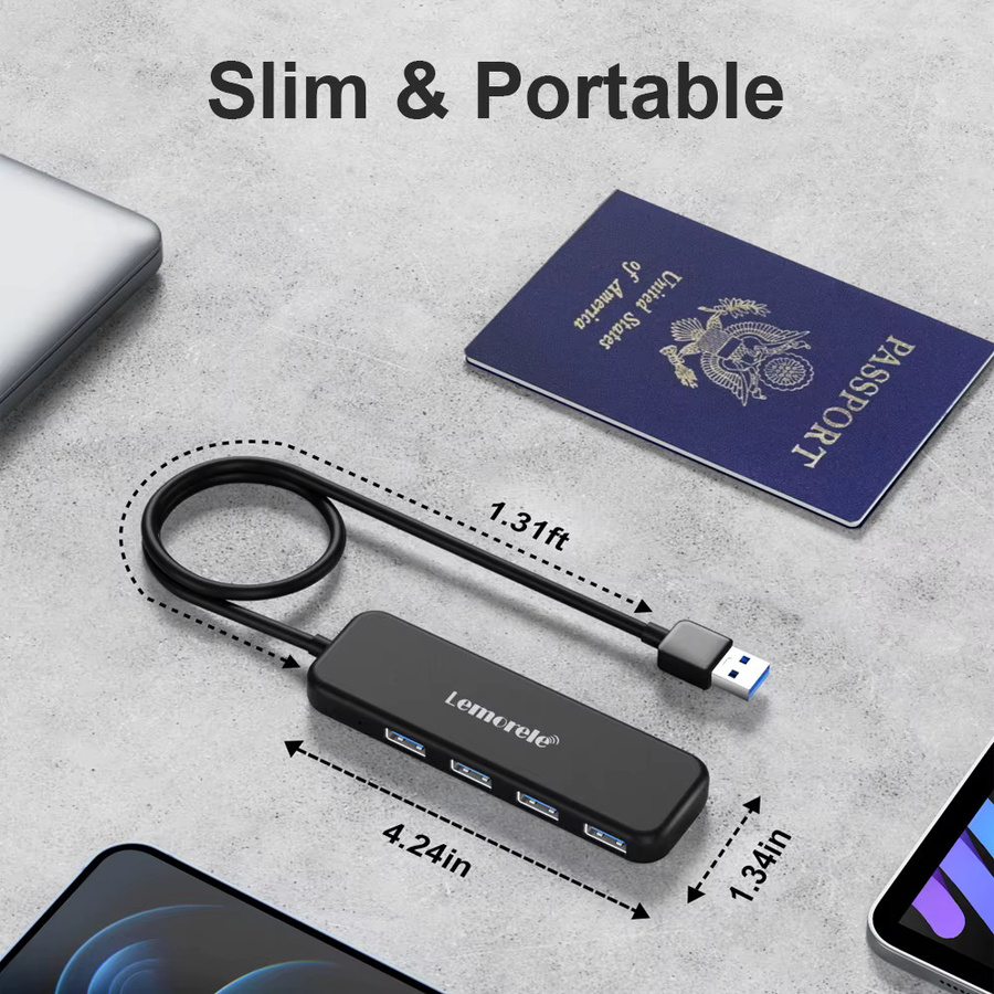 Lemorele USB 3.0 Hub mit 4 USB-A Anschlüssen und OTG-Funktion, Schwarz - Bild 5
