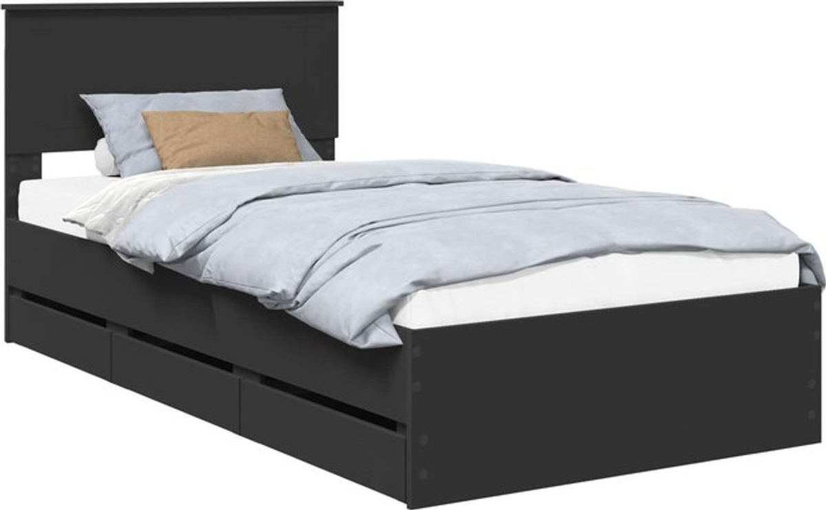 vidaXL Funktionsbett mit Schubladen aus Holzwerkstoff, Schwarz, B/T/H: 100 x 200 x 90 cm - Bild 1