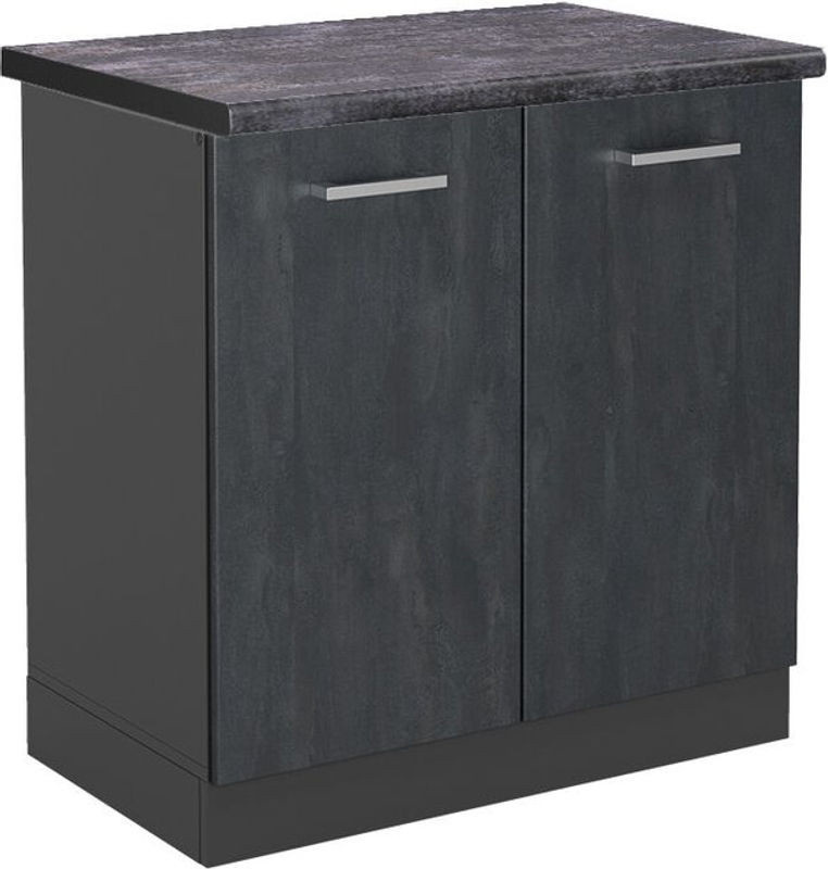 Vicco Spülenschrank R-Line in Schwarz Beton und Anthrazit mit Drehtüren, Breite: 80 cm - Bild 1