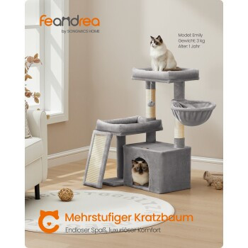 FEANDREA Katzenkratzbaum mit Höhle, Rampe und Körbchen in Grau und Beige - Bild 2