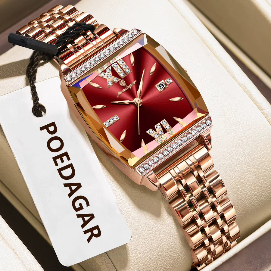 POEDAGAR Armbanduhr, Quarz, Edelstahl, Roségold, Schwarz, Damen - Bild 2