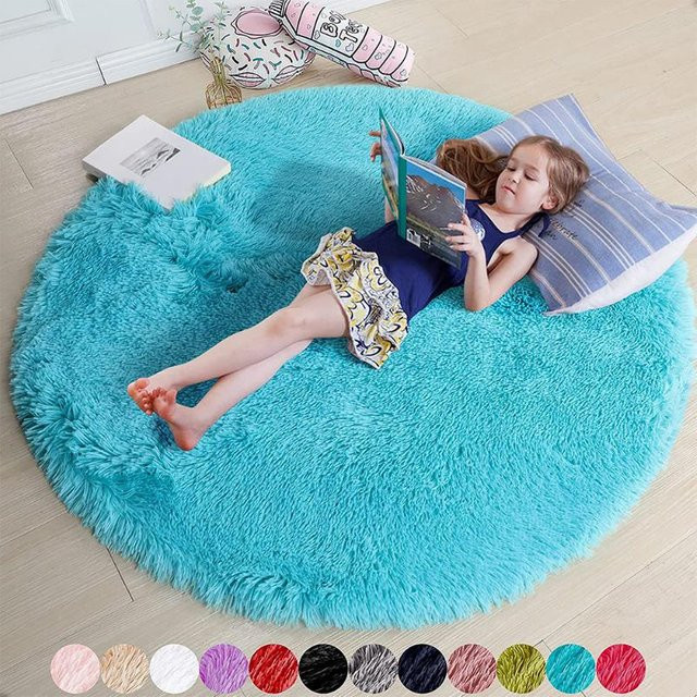 Runder Plüschteppich von WTEMPO in Weiß, flauschiger Teppich aus Microfaser für Wohnzimmer, Schlafzimmer oder Kinderzimmer, Durchmesser: 60 cm - Bild 1