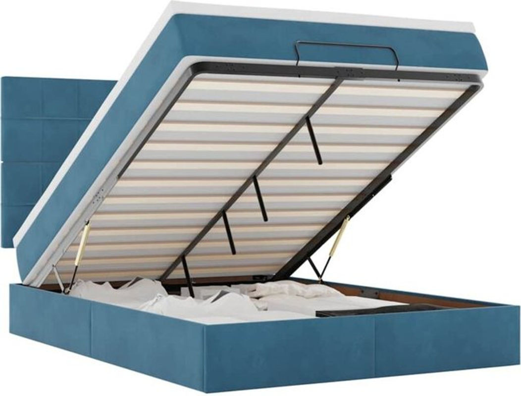 vidaxl Ottoman Polsterbett mit Matratze aus Samt in Dunkelblau, B/T/H: 140 x 190 cm - Bild 1