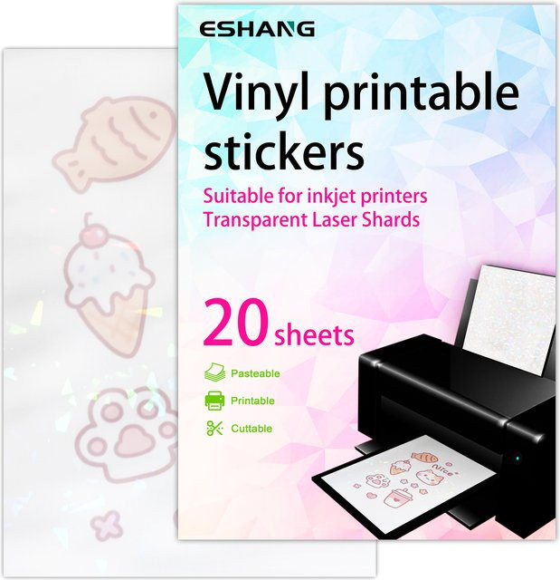 ESHANG Holographisches Laser-Glas-Vinyl-Aufkleberpapier, 20 Blatt bedruckbares selbstklebendes Papier in Multicolour, A4 - Bild 1
