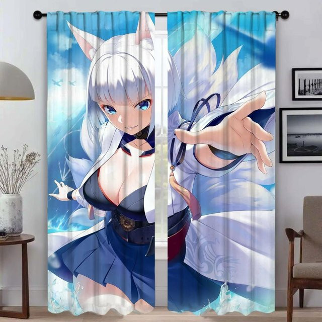 Elegante Azur Lane Tüll-Vorhänge für Wohnzimmer und Schlafzimmer, 2er-Set, Blau, Breite: 50 cm, Höhe: 70 cm - Bild 1