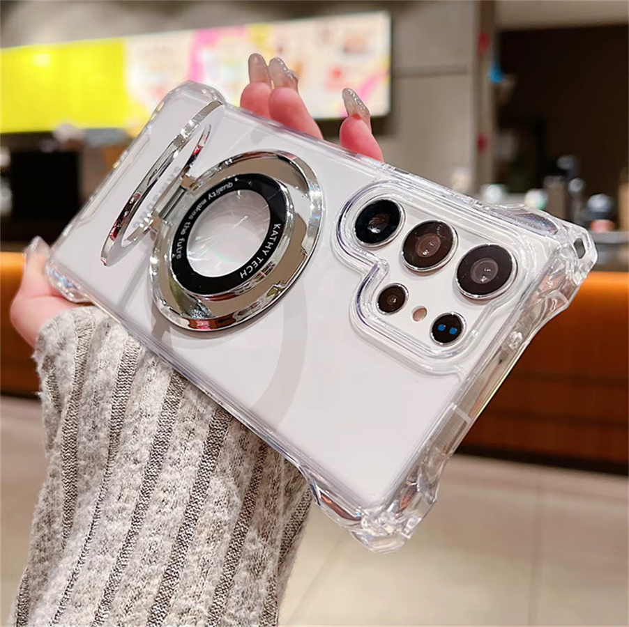 Stoßfeste MagSafe Magnetische Standhülle für Samsung Galaxy S24 S23 S22 Plus Ultra FE A55 A35 A15 A54 A34 A14 A53 A23 A52 A33 in Schwarz und Transparent - Bild 2