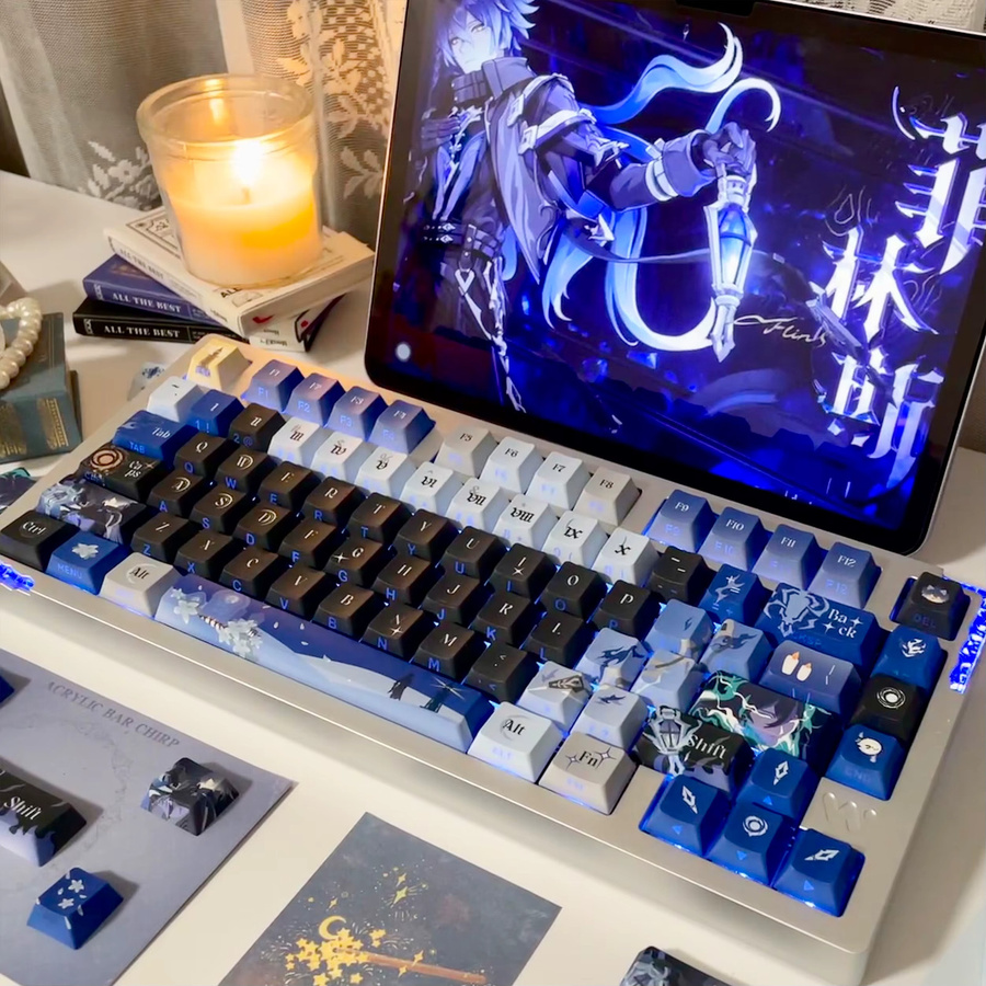 Genshin Impact Kyryll Chudomirovich Flins Keys Anime Tastenkappen aus PBT für Cherry Mechanical Keyboards wie Made68, Mad68 und Wooting 60 in Blau - Bild 2