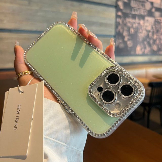 Yiran Glitzer Handyhülle mit Diamant Rahmen für iPhone 16 15 14 13 12 Pro Max 11 in Transparent Green - Bild 1