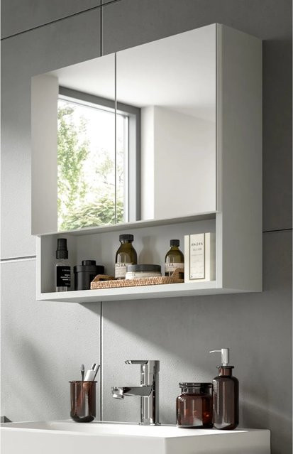 Inn.Furn Spiegelschrank Carlo in Grau, 2-türig mit Soft-Close und Glaselementen, Breite: 55 cm, Höhe: 55 cm, Tiefe: 17 cm - Bild 1