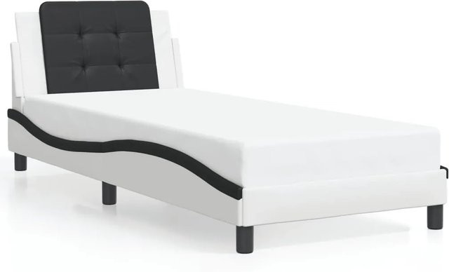 vidaXL Bettgestell Zadar modern in Weiß-Schwarz aus Kunstleder und Kiefernholz B/T/H: 100 x 200 cm - Bild 1
