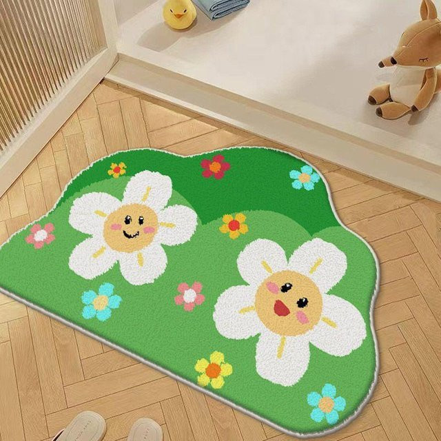Saugfähige Badezimmer-Fußmatte aus Imitat-Kaschmir in Grün mit floralem Design, B/B: 40 x 60 cm - Bild 1