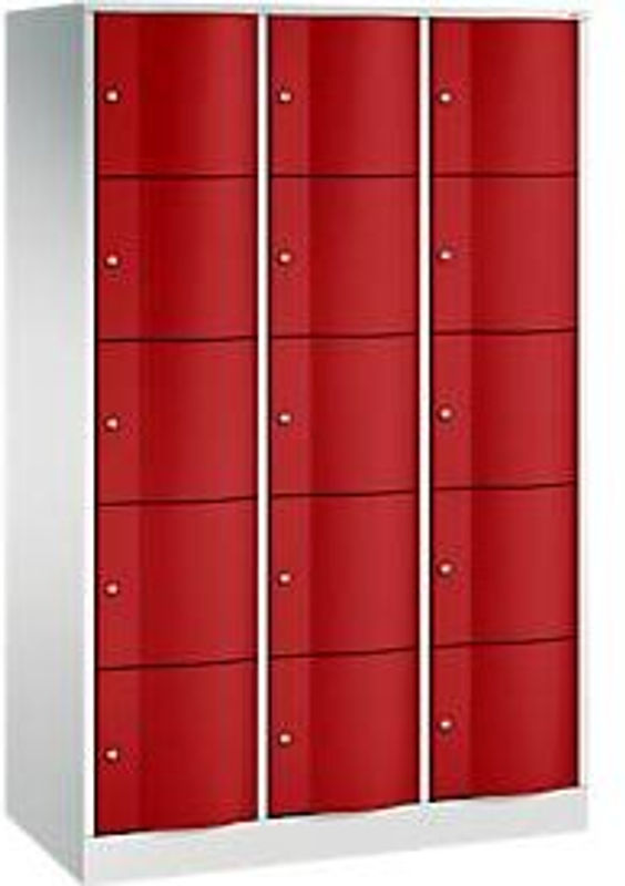 C+P Schließfachschrank Resisto mit 3 Abteilen und 15 Fächern, Lichtgrau/Rubinrot, B/T/H: 114,8 x 54,0 x 195,0 cm - Bild 2