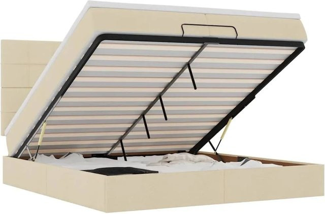 vidaXL Ottoman-Bett mit Matratzen, LED-Unterbettbeleuchtung und USB-Ladeanschluss, Farbe: Creme/Beige, B/T/H: 200 x 200 x 280 cm - Bild 1