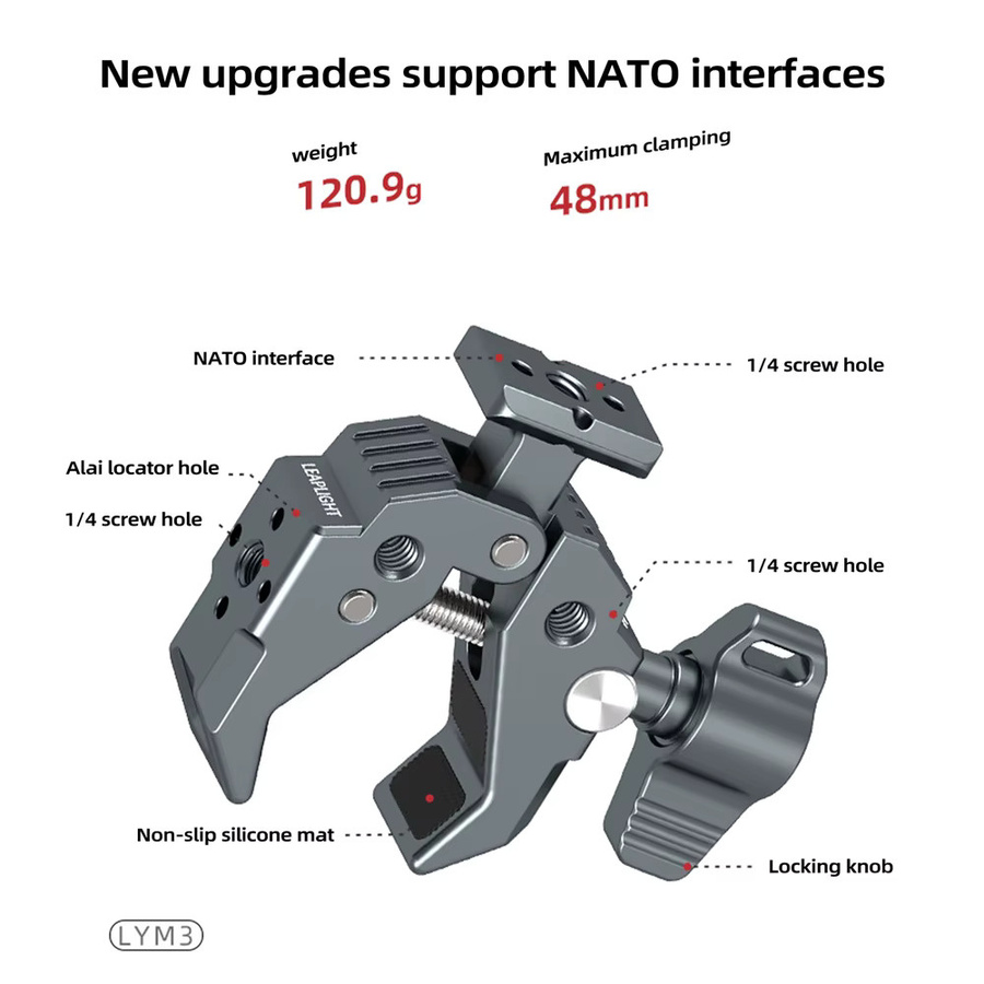 VRIG Multifunktionale Metall-Krabbenklemme mit NATO-Basis zur Fixierung von DSLR-Kameras, Monitoren, Mikrofonen und LED-Leuchten - Bild 3