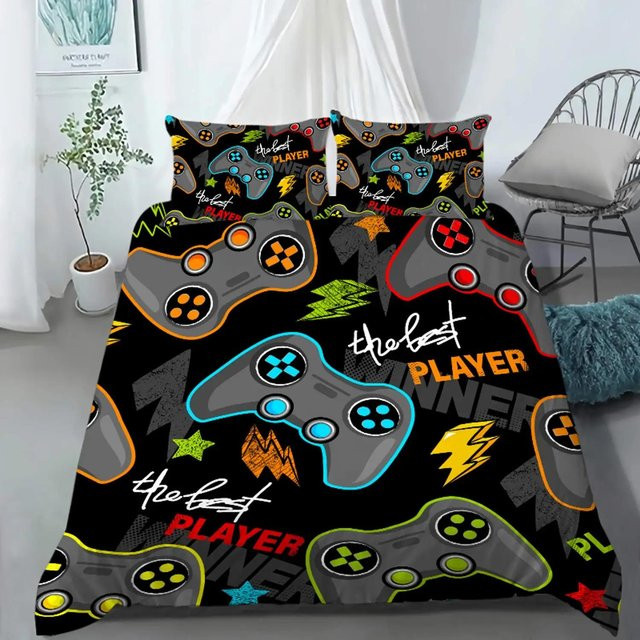 Wucifang Bags Bettwäsche-Set Gamepad Design mit Bettbezug und Kissenbezug, Farbe: Schwarz, B/H: 135 x 200 cm - Bild 1