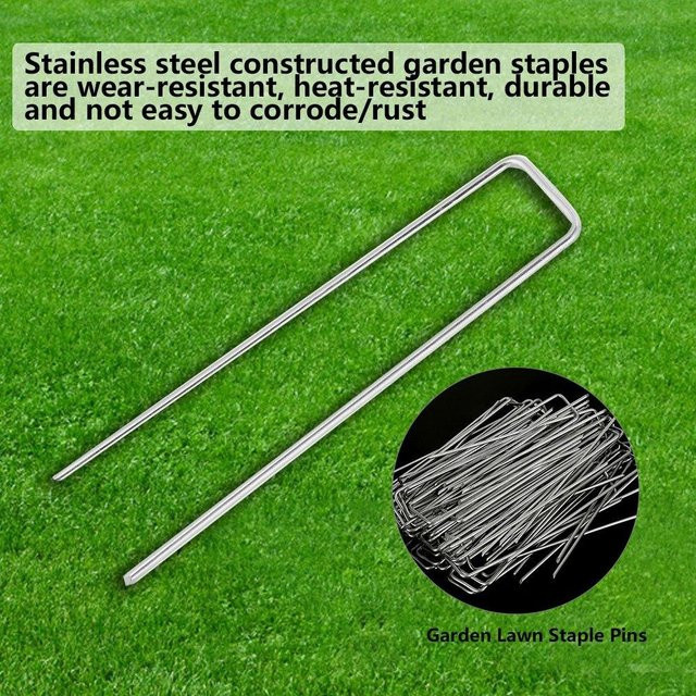 Nensit Edelstahl Erdanker Gartenklammern zur Befestigung von Unkrautvlies, 100 Stück, Silber/Grün - Bild 1