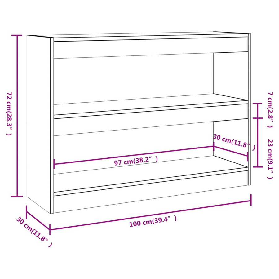 vidaXL Bücherregal Raumteiler Eiche B/T/H: 100 x 30 x 72 cm - Bild 2