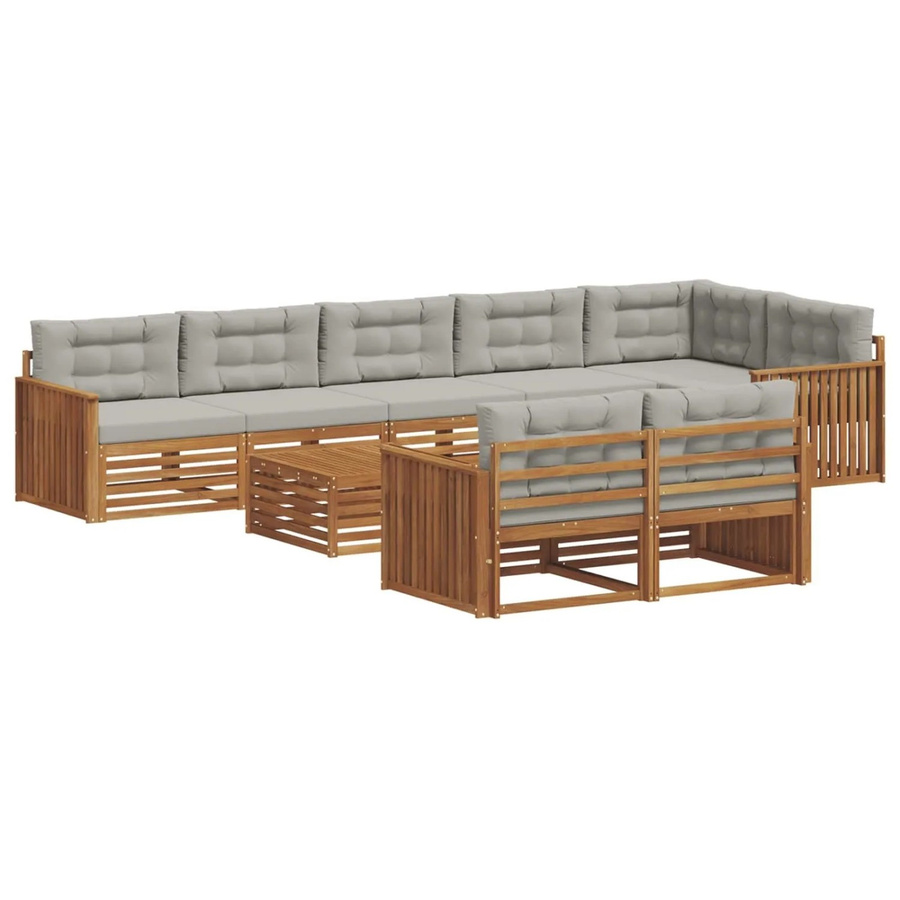vidaXL Outdoor-Sofagarnitur aus Akazienholz mit 26-teiligem Set und Kissen in Natur und Hellgrau - Bild 2