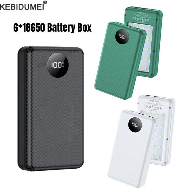 Kebidumei DIY Powerbank Gehäuse für 6x 18650 Batterien mit Dual USB und Typ C, Farbe: Grün - Bild 1