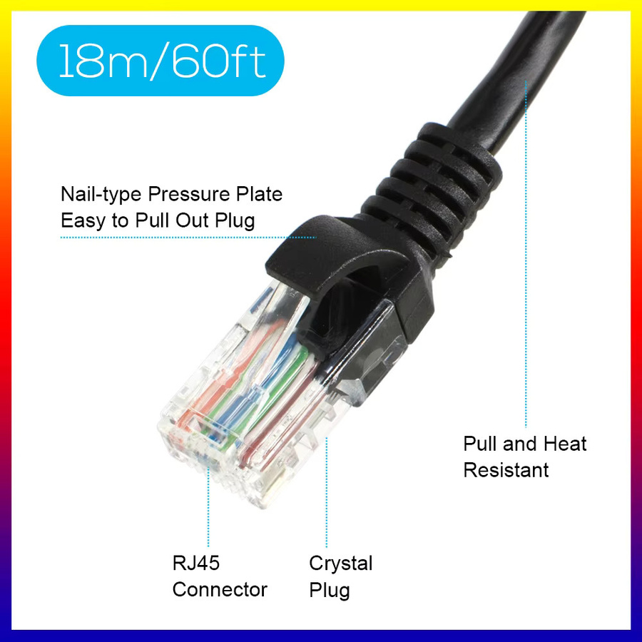 SNQP Cat 6 Ethernet-Kabel für Innen- und Außenbereich, Hochgeschwindigkeits-LAN-Patchkabel aus Reinkupfer mit RJ45, Schwarz, 18,3 m - Bild 2
