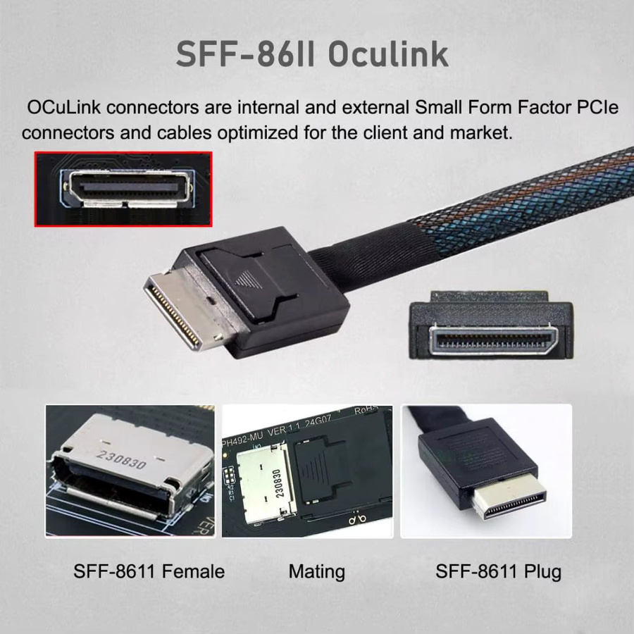 JoniSerl M.2 NVMe zu Oculink Adapter PCI-E 4.0 M-Key auf SFF-8611 SFF-8612 Host-Kabel mit Halterung für 2280 NVMe U.2 SSD EGPU, Schwarz/Orange, Kabellänge: 30 cm - Bild 2