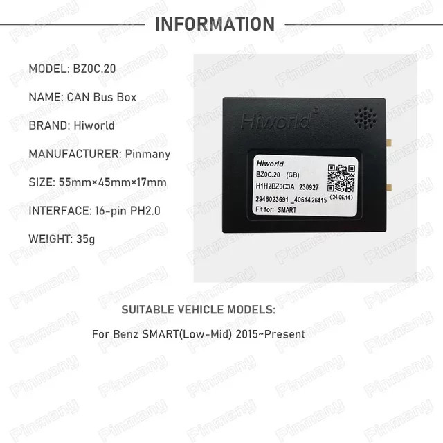 Hiworld CANBus Decoder Box BZ0C für Benz Smart Car Android Radio, Schwarz, CAN zu UART Datenkonvertierung - Bild 1