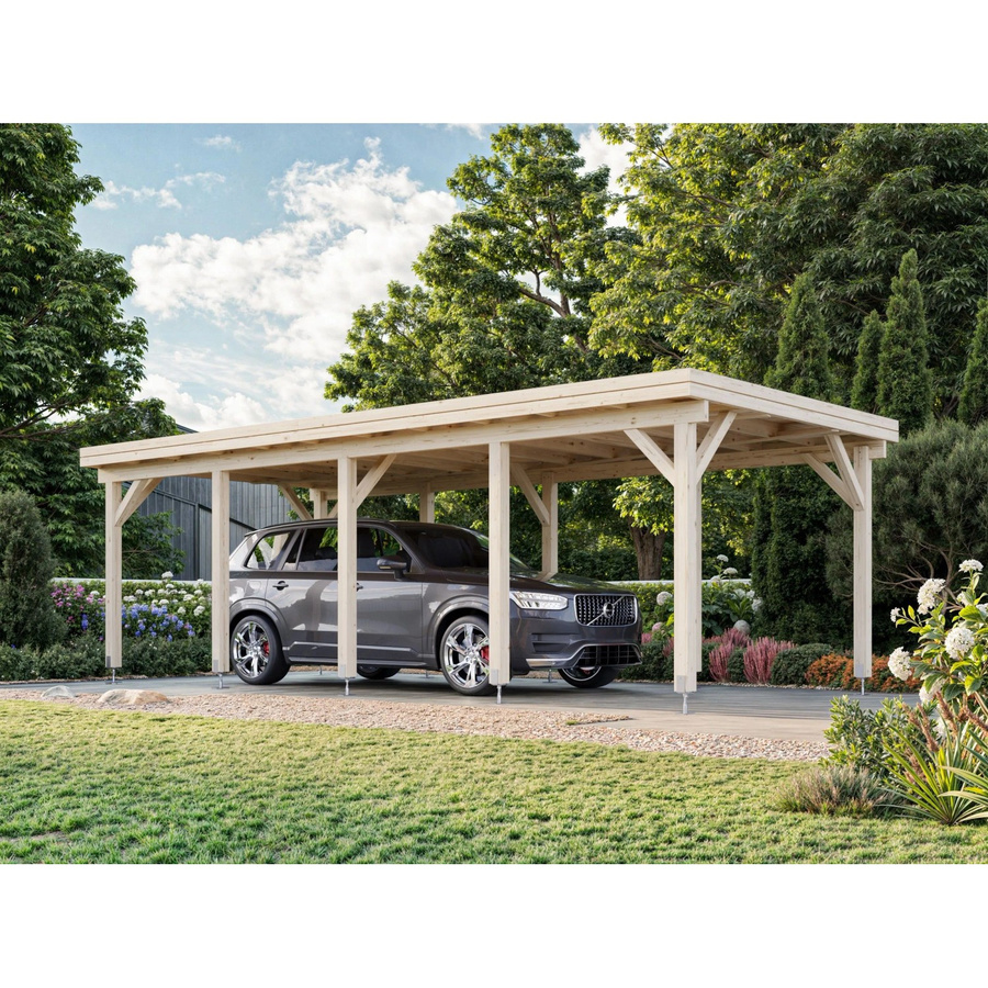 Palmako Einzelcarport Karl aus Fichtenholz mit Satteldach in Braun, B: 360 cm, T: 762 cm - Bild 2