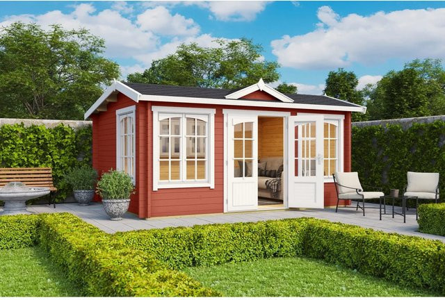 Lasita Maja Gartenhaus Windsor 44 Blockbohlenhaus in Schwedenrot, B/H/T: 440 x 239,4 x 340,2 cm - Bild 1