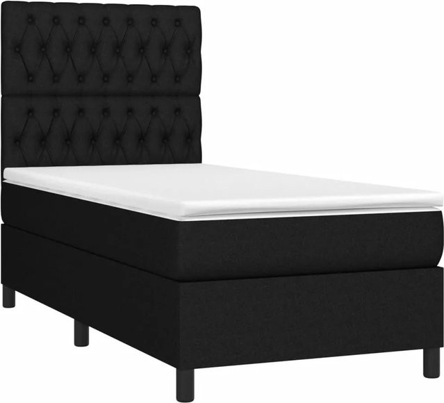 vidaXL Boxspringbett mit Matratze in Schwarz, Hybrid-Bett mit LED-Unterbettbeleuchtung und USB-Anschluss, B/T/H: 100 x 200 x 118 cm - Bild 1