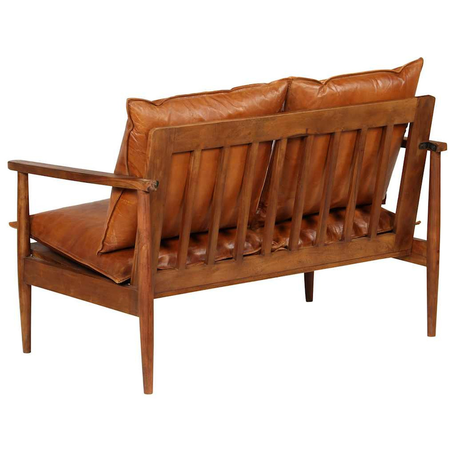vidaXL 2-Sitzer-Sofa aus Echtleder und Akazienholz in Braun im Vintage-Stil - Bild 3