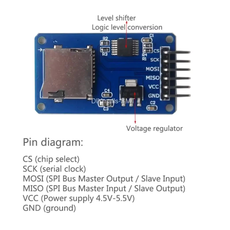 5er Set Micro SD Karten Modul mit 40 Pin Dupont Kabel für Arduino ESP32 Raspberry Pi SPI Schnittstelle, Blau, wishiot - Bild 2