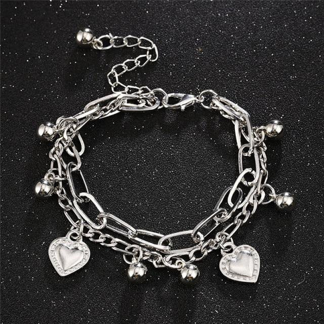 Armband Doppel Herzförmige Anhänger, Silber, Messing, Damen - Bild 1