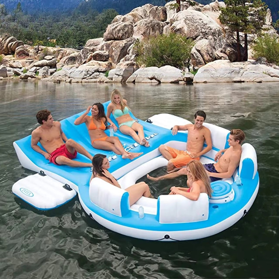 Aufblasbare schwimmende Insel mit Sonnenschutz und Getränkehaltern in Blau für Erwachsene - Bild 1
