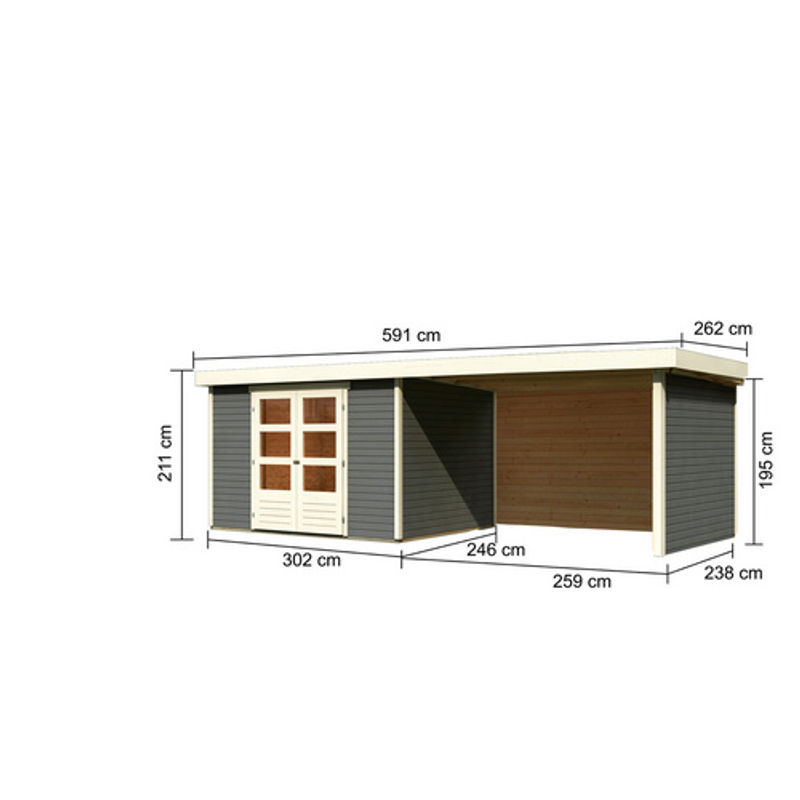 Karibu Gartenhaus Askola in Grau mit Anbaudach und Fenstern, B/H/T: 557 x 211 x 246 cm - Bild 2