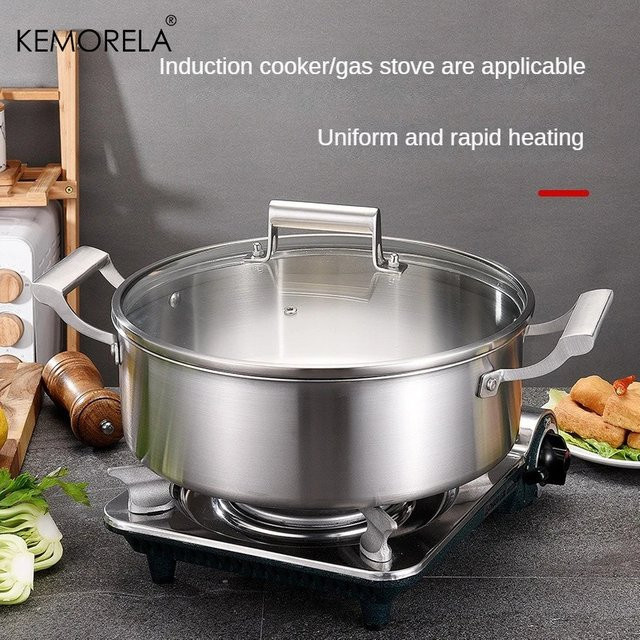 KEMORELA Hot Pot aus Edelstahl 304 in Silber mit Glasabdeckung und Doppelgriff - Bild 1