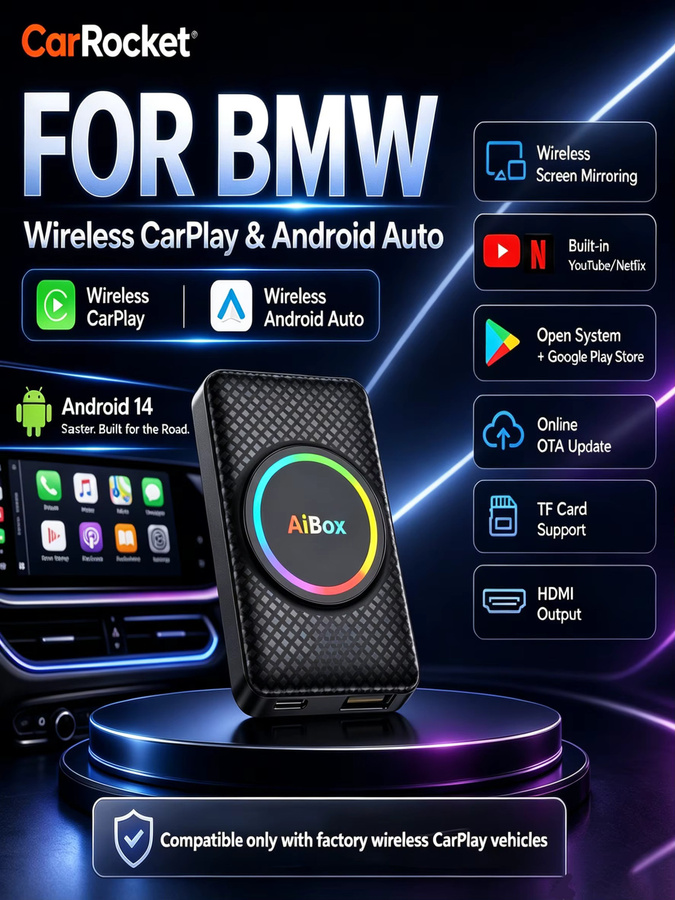 CarRocket Android 14 Ai Box mit HDMI, kabelloses Android Auto und Apple CarPlay für OEM-Fahrzeuge, Schwarz - Bild 4
