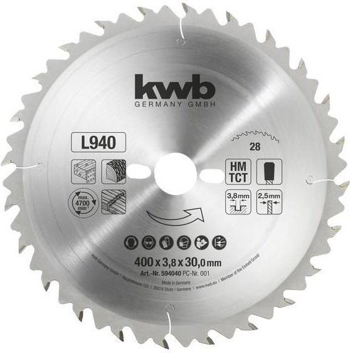 Kwb Kreissägeblatt für Holz, Carbide Tipped, Silber, Durchmesser: 400 mm, Bohrung: 40 mm - Bild 1