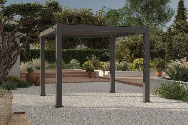 OUTFLEXX Antalya Lamellenpergola aus Aluminium in Schwarz, B/T: 300 x 300 cm, pulverbeschichtet und wetterfest mit verstellbarem Lamellendach - Bild 1