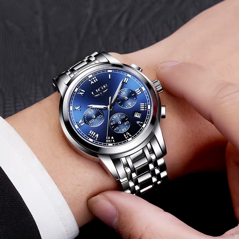 LIGE Chronograph, Quarz, Edelstahl, Blau, Herren - Bild 6
