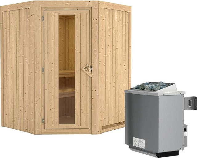 Karibu Sauna LARIN aus Espe und Fichte mit 9,0 kW Ofen, integrierter Steuerung und Energiespartür, B/T/H: 151 x 151 x 198 cm - Bild 1