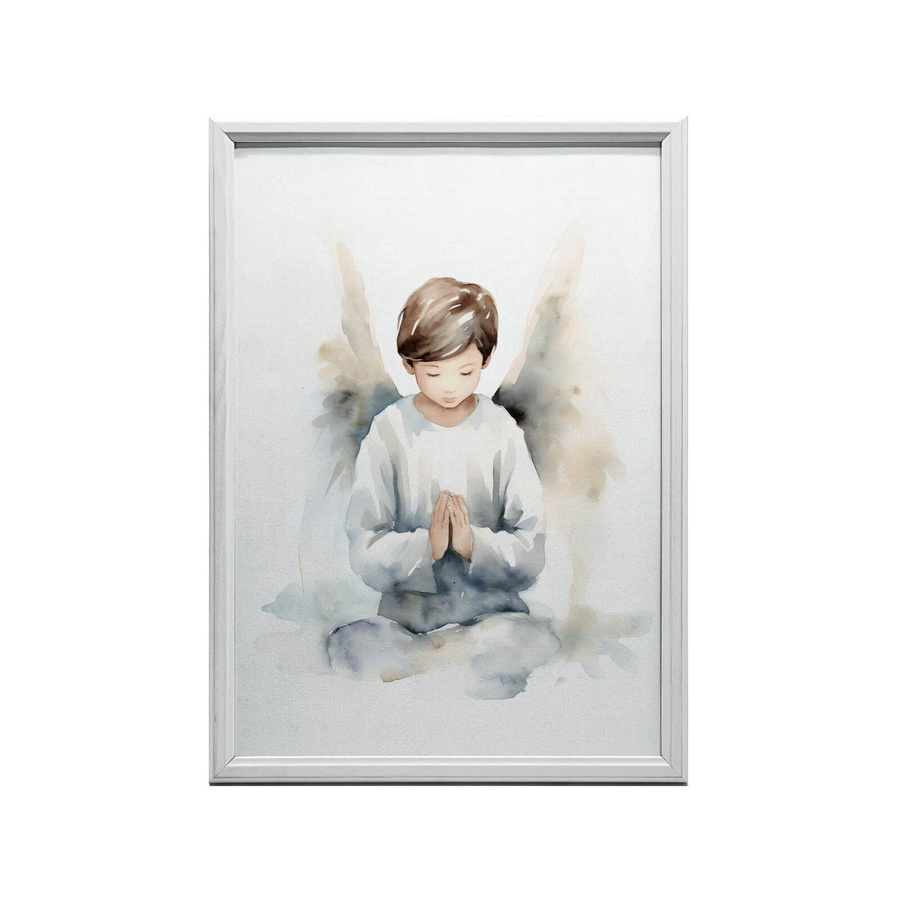 Engelsgebet des Jungen Wandbild mit Holzrahmen Helle Eiche, B/H: 50 x 70 cm - Bild 2