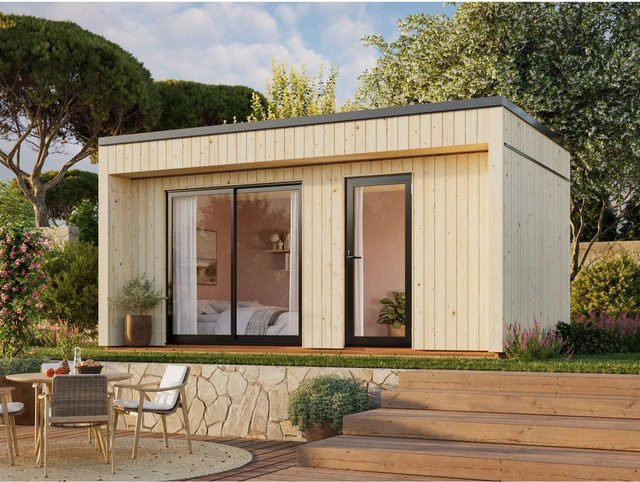 Palmako Gartenhaus Johanna aus Fichtenholz mit Flachdach in Natur - Bild 1