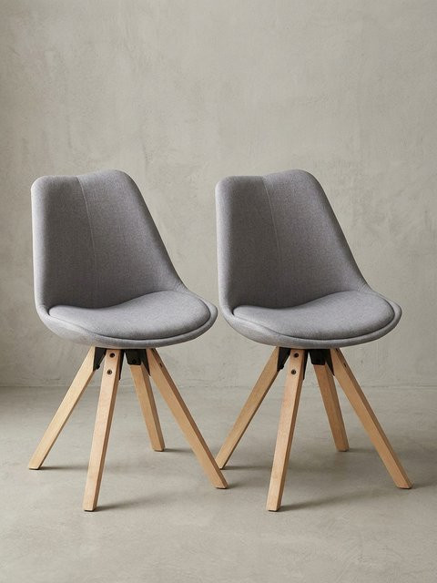 2er Set Esszimmerstühle KADIMA DESIGN im Retro-Design mit Stoffbezug und Holzgestell, Grau, B: 49 cm, T: 52 cm, H: 87 cm - Bild 1