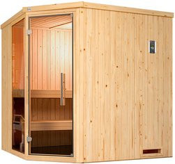 WEKA Ecksauna Varberg 2 für 6 Personen in Braun mit 5,4 kW Ofen und integrierter Steuerung - Bild 1