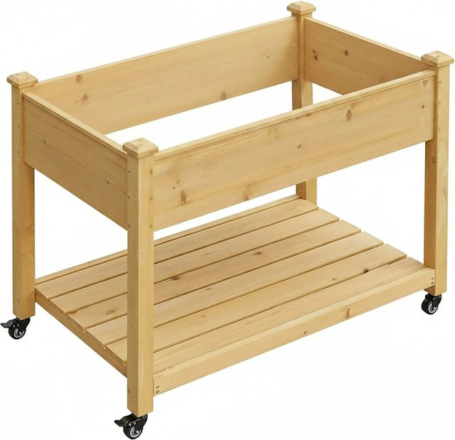 Relaxdays Tischbeet aus Tannenholz in Natur mit Rollen und Ablage, B/T/H: 84 x 105 x 56,5 cm - Bild 1