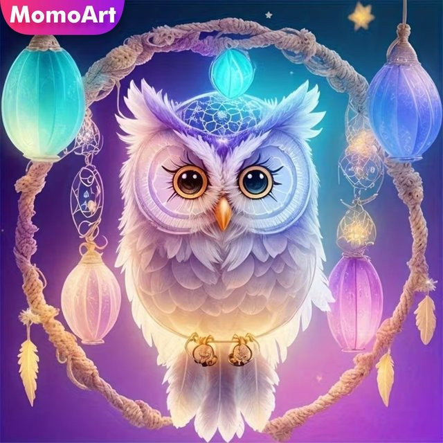 Momoart Diamant-Stickerei Eulen-Gemälde DIY Acryl Bastelset mit bunten Mosaiksteinen, Breite: 20 cm, Höhe: 20 cm - Bild 1
