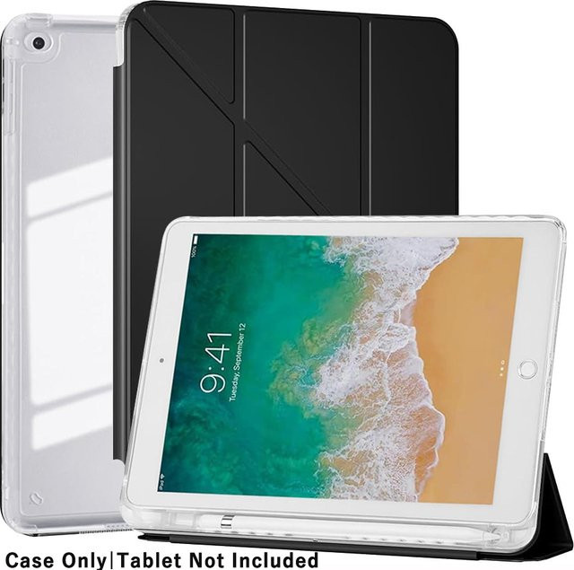 QIJUN Transparente Schutzhülle für iPad Air 1 2 und iPad 9,7 Zoll 5. und 6. Generation mit Stifthalter und 3+Y-fach faltbarem Stand Case in Grau - Bild 1